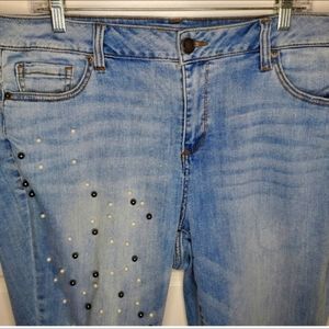 Lane Bryant Distressed Pearl/Bead Ankle Jeans